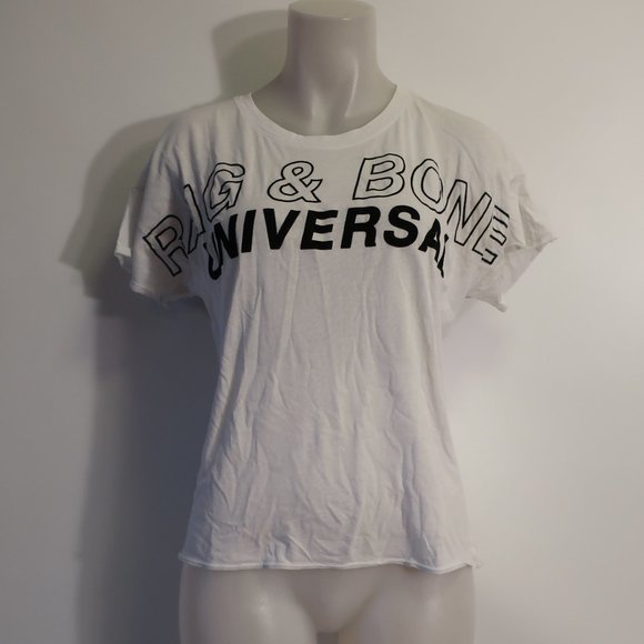 Womens Rag & Bone White Black Short Sleeve T-Shirt Top M * - Picture 1 of 8